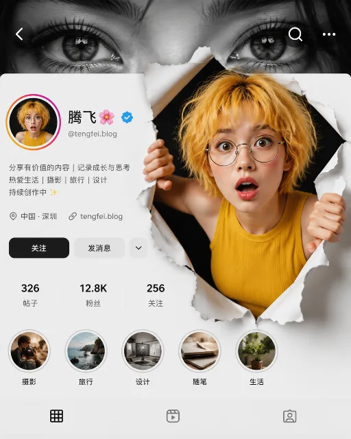 突破屏幕的短发女孩